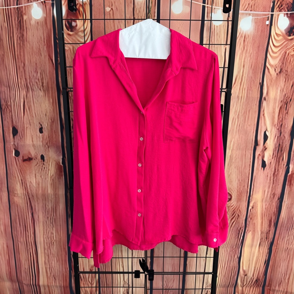 Women's Button Down Shirt - Vibrant Pink